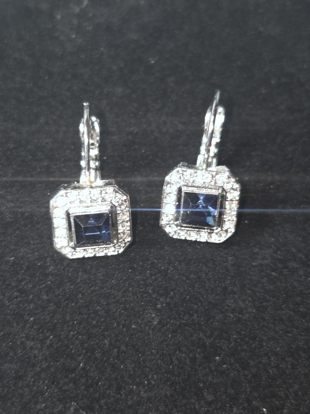 Chloe + Isabel Silver-Tone Sapphire Square Halo Drop Earrings